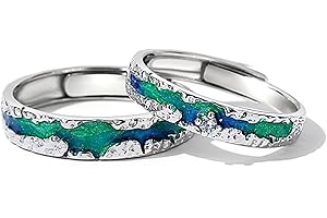 QKEOISUD North Star Couple Ring,Dream Starry Sky Texture Open Ring,Light Luxury Niche Gradient Irregular Ring,Fashionable Men's and Women's Copper Rings(One Pair Installation)