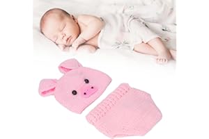 HZTYYIER Costume Lavorato a Maglia All'uncinettoCartone Animato, Animale, Cappello di Maiale, Pantaloni, Abiti per Foto per Bambini(Rosa), Puntelli per Fotografia per Neonati Baby Souvenirs
