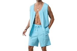 Fastkoala Homme Ensemble Sets Ete Tenues Survêtement Costumes Plage Vacances Sans Manches Gilet & Short
