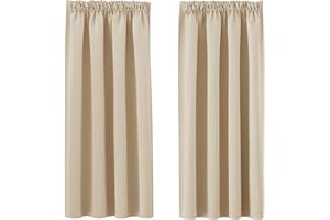 PONY DANCE Cortinas Termicas Aislantes Frio y Calor Cortinas Opacas 2 Piezas Cortina Dormitorio Cortina Blackout Cortinas Cortas para Ventanas para Riel, 140x145 CM, Beige Oscuro