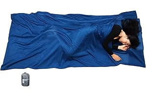 Browint Silk/Cotton Travel Sheet with Double Zippers, 220x110cm Extra Wide Sleep Sack for Hotels, Lightweight Sleeping Bag Liner for Camping, Traveler Rectangular with Pillow Pocket …