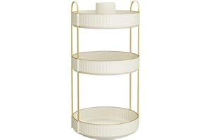 ‎SONGMICS SONGMICS organizator na przybory do makijażu obrotowy organizer na kosmetyki okrągły 3 poziomy przechowywanie kosmetyków regulowana toaletka pomysł na prezent chmura biała JKA011W01