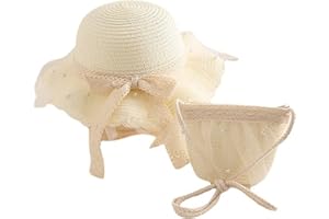 Winkinlin Kids Little Girl Bowler Straw Hat Bowknot Beach Sun Caps and Crossbody Bag Set Summer Seaside Travel