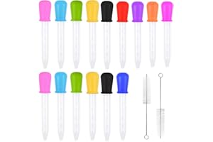 FODLON 15 Pièces 5ML Liquide Pipettes Compte-gouttes avec 2 Pinceaux, Silicone et Plastique Liquide Droppers, Graduée Alimentaire Pipette de Transfert pour Enfants Médecine Science Cuisine Expériences