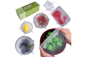 BEAUTLOHAS. Dehnbare Silikondeckel, 6er Pack Silikondeckel Dehnbar & Wiederverwendbar in Verschiedenen Größen Frischhalte-Deckel Stretch Lid für Schüsseln, Becher, Dosen, Obst (Transparent)