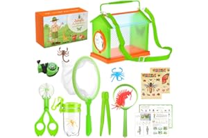 XPJBKC Researcher Set for Children, 14 Pieces Cup Magnifiers for Children, Explorer Set with Fake Insects and Compass Whistle, Insect Glass with Magnifying Glass Child, Insect Research for Nature