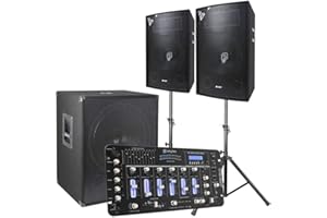 SKYTEC Vonyx 2.1 DJ Lautsprecher Set, Mobile PA Anlage Komplettset, 1600 Watt DJ Boxen, Beschallungsanlage Komplett Set, 2X Top-Speaker, 1x Subwoofer, Bluetooth Mischpult, Kabel, Boxenständer, Tasche