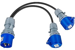 vapourd 32A Plug to 2 x 16A Sockets, 2 Way Hookup Converter Cable, Splitter Distributor Generator Caravan Adapter 230V IP44