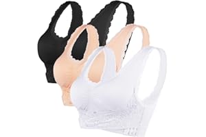 Vertvie Damen Sport BH Spitzen BH Frauen Bustier Lace Bra Dünn Front Closure Push Up Ohne Bügel Top für Yoga Fitness Training Stretch Wohlfühl-BH