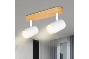 TaFiCo Lámpara de Techo GU10 Orientable - Plafón con 2 Focos Giratorio Blanco Focos Techo Madera Moderno Luz de Techo Focos LED Interior Aplique para Cocina, Dormitorio y Salón (Sin Bombilla)