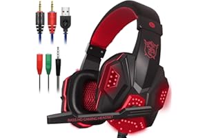 Gaming Headset con microfono e LED Light per laptop, portatile, PS4 e il nuovo Xbox One, DLAND 3.5mm Wired Noise Isolamento Gaming Headphones - Controllo del Volume (Nero e Rosso).