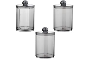 PLUSHCEWT 3 Pack Cotton Buds Dispenser 13 Oz Cotton Swab Dispenser Clear Black Cotton Bud Holder Plastic Cotton Swab Holder Apothecary Jar Set Bathroom Containers Storage Organization for Floss