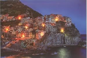 Jandei - LED Landscape Picture with Switch (Italy, 60 x 40 x 1.8) Landscape City Italy Cinque Terre with Illumination 8 LEDs 2 AA Batteries. Perfect for Home, Living Room, Bedroom, Office