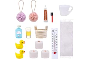 Kleemeiero Wichtel Zubehör Weihnachten 15 Stück Wichtelzubehör Bad Set Miniatur Puppenhaus Zubehör Wichteltür Weihnachtswichtel 1:12 Badeutensilien mit Wichtel Mini Badeschwamm für Miniatur Haus Deko