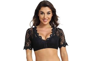 Jecarden Trachten Damen Dirndlbluse Spitze - Weiß Dirndlbluse Kurzarm Oktoberfest Dirndlblusen Halbarm Tracht Bluse