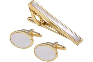 Jonwo Perlmutt 4.5cm Krawattennadeln und Manschettenknöpfe für Herren Silber Gold Cufflinks Tie Clip Hochzeit Hemd Party Geburtstag Jubiläum Kleid