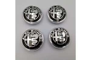 NANNUT 4pcs Car Hub Centre Caps, For ALFA Romeo Mito 147 156 159 166 Giulietta Mito Spider Stelvio, DustProof Rims Badge Wheel Center Caps, Waterproof Hubcaps, Exterior Decoration Accessories,Bla-ck