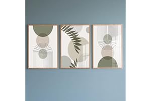 PWAAHDC Moderne Bilder Wohnzimmer Poster Set 30x40 Hochformat - Boho Abstrakte Grüne Pflanzen Leinwand Bilder 3er Set - Wandbilder für Schlafzimmer Ohne Rahmen
