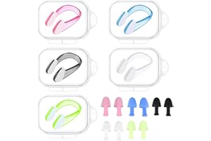 LFCFBH 5PCS Silicone Swimming Nose Clip with 5 Pairs Waterproof Ear Plugs Set, Reusable Ear Nose Plugs for Kids Adult (5 Colors)
