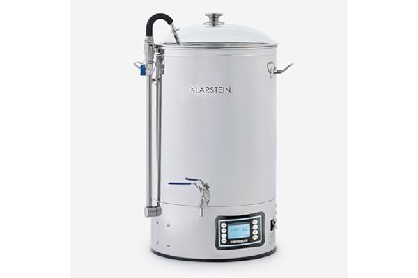 KLARSTEIN Mundschenk - Cuve de brassage, Cuve fermentation bière, MemoryBrew, Ecran LCD, Inox 304, Avec tamis et récipient à grains, Chauffage de 2500 W, 30 L - Argent