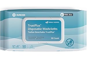 SUNKISS Trustplus Wet Wipes for Adult, Extra Thick 20 x 30 cm Body Cleaning Wipes with Aloe for Incontinence & Cleansing, Fresh Scent, 50 Count