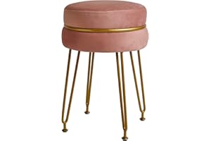 IBUYKE Nowoczesny aksamitny okrągły podnóżek, krzesło toaletkowe do pokoju makijażu, toaletkowy podnóżek do odpoczynku stóp ze złotymi nogami, nowoczesne stołki akcentujące do sypialni, salonu