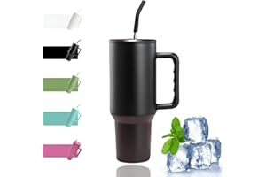 saiyuanxing 40oz Tumbler with Handle，Stainless steel vacuum insulated cup, with handle and straw travel coffee cup, hot ice coffee car water cup, double wall insulated anti scald insulated cup (Black)