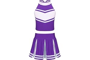 CHICTRY Costume Cheer-leader Bambina Uniforme Scuola Vestito da Cheerleading Crop Top con Gonna a Pieghe Football Americano Cosplay Travestimenti Costume di Halloween Festa