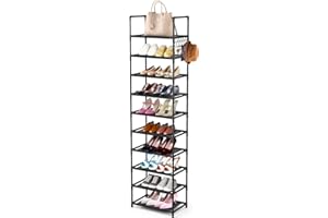 esonstyle 10 Tier Shoe Rack For 20-25 Pairs Tall Shoe Rack Versatile Shoe Shelf Organiser Narrow Shoe Rack Organizer with Hooks
