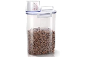 TBMax 2L/5L Pet Food Storage Container for Dogs/Cats - Portable Dog Food Container for Dry Food, Small BPA-free Plastic Cat Food Storage Container with Lid and Measuring Cup, Pour Spout(2Liter)