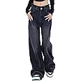 LONGYIDA Baggy Jeans for Women Y2K Stretch High Waisted Straight Wide Leg Denim Jeans, Black, Small