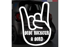 Sticker bébé à bord pour voiture Bébé Rockeur à bord 20 cm Blanc - Anakiss