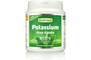 Greenfood Potassium, 250 mg, 180 comprimés – fonctionnement normal du système nerveux, maintien de la pression artérielle normale. SANS additifs artificiels. Sans GMO. Vegan.