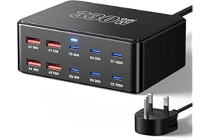 SEFITOPHER 330W 10-Port USB Charging Station, GaN III USB Charging Hub, PD 100W 65W 45W 30W 20W Laptop & Phone Fast Charger Plug, Compatible with MacBook Pro/Air, Dell XPS, iPhone 17/16/15/Pro, iPads, Steam Deck