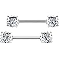 BODYA 2pcs 14g 5mm Clear Cubic Zirconia Stainles Steel Bar Straight Nipple Ring Barbell Body Piercing Jewelry