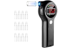 ‎SWETFELA Swetfela Alkoholtester mit 12 Mundstücken - Präziser Atemalkoholmessgerät, LCD Display, Ergebnis in 5 Sekunden, 50 Speicherplätze, Einstellbarer Alarm, Tragbar für Autofahrer