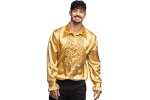 Boland koszula dyskotekowa z frędzlami, złota, męska, kostium, koszula imprezowa, ruch Schlager, lata 70-te, impreza tematyczna, karnawał, karnawał