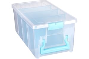 ArtBin 6925AA Semi Satchel mit herausnehmbaren Trennwänden, tragbarer Kunst-und Handwerks-Organizer mit Griff, [1] Kunststoff-Aufbewahrungskoffer, transparent mit Aqua-Akzenten