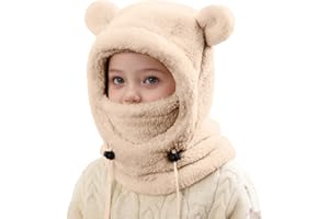 NaLatia Cagoule Unisexe Garcon Fille 3-10 Ans Bonnet Enfant Hiver Chaud Laine Fine Epais Ski Modo Mignon Protection d'oreilles Écharpe Chapeau Cape Bobs Ajustable