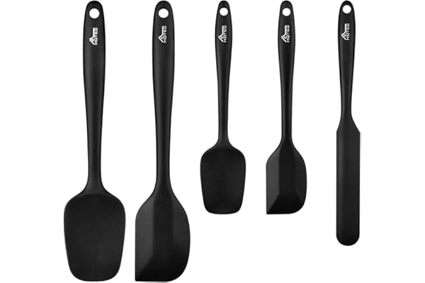 Hotec Spatules en Silicone, Spatule Patisserie, qualité Alimentaire Ustensiles de Cuisine pour Cuisson et Mélange, Résistant à la Chaleur Anti-adhésif Sans BPA, Noir