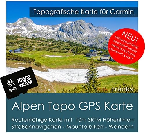 Alpen Garmin Topo 4GB MicroSD (Germany Switzerland Italy Austria France) Montagne Bicycle Hiking Walking Trekking Outdoors Tourist Map Navigation GPS for PC and Mac