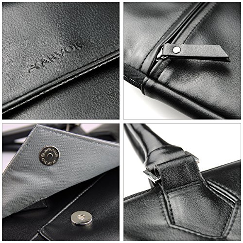 Arvok 15 15,6 Zoll PU Notebooktasche Laptoptasche Aktentasche Wasserfest Laptop Schutzhülle Mit Griff & Reißverschluss-Tasche/Ultrabook/ Netbook Tasche, Schwarz - 2