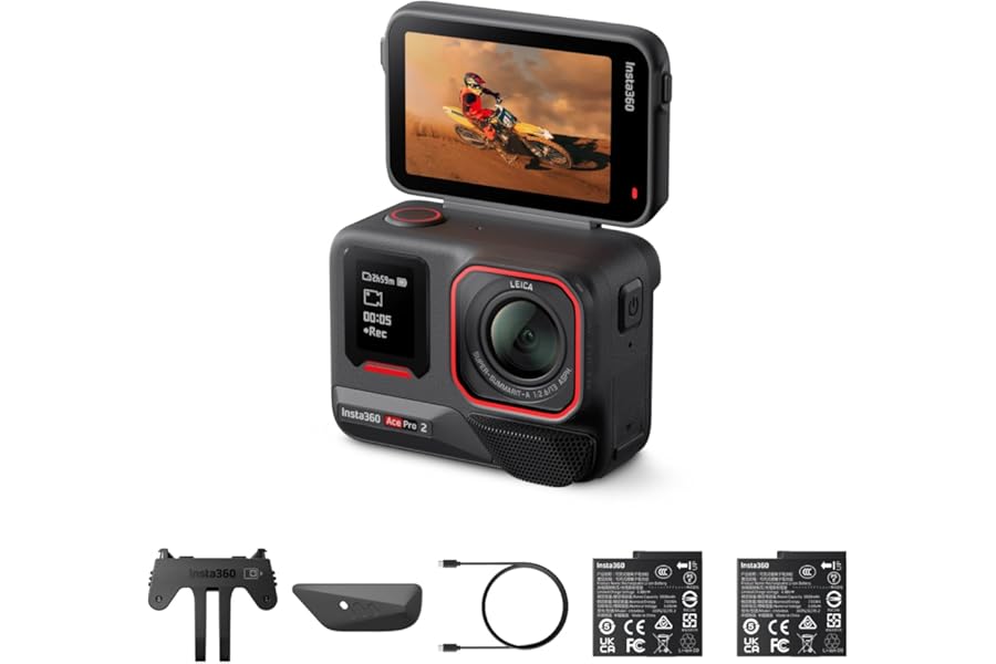 Insta360 Ace Pro 2 Pack Dual Battery - 8K Waterproof Action Camera Co-designed with Leica, 1/1.3" Sensor, Dual AI Chip, Low Light Quality, Advanced Audio, Openable Screen