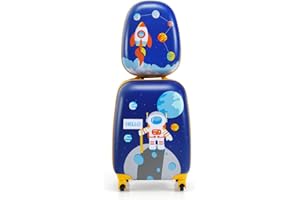Maxmass 2PCS Kids Luggage Set, 18" Hard Shell Children Suitcase with 12’’ Backpack, Girls Boys Trolley Case for School Travel (Astronaut, Blue)