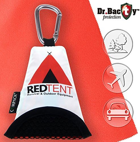 RedTent Multi-Function Ultra-Light Compact, Super Absorbent Microfibre Towel for Outdoor, Travel, Gym etc & Anti-Bacterial Meshh Case & Separator, with carabiner clip
