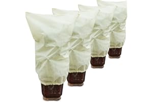 Muzhira 4pcs Winterschutz-Haube, 50g/m² 60cm x 80cm Frostschutzhaube für Pflanzenmit mit Zugband, Garden Winterschutzvlies für Pflanzen für Wetterfest, Kälte, Vögel und Insekten Beige