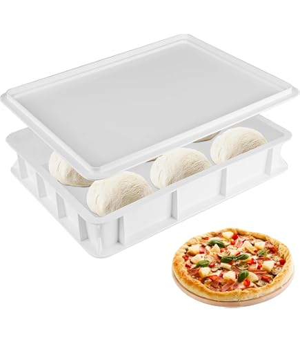 TOMASETTI Pizzaballenbox – 2 Boxen + 1 Deckel, 30x40x8cm, Teigwanne Für Pizzateig & Sauerteig, Stapelbar, Lebensmittelecht
