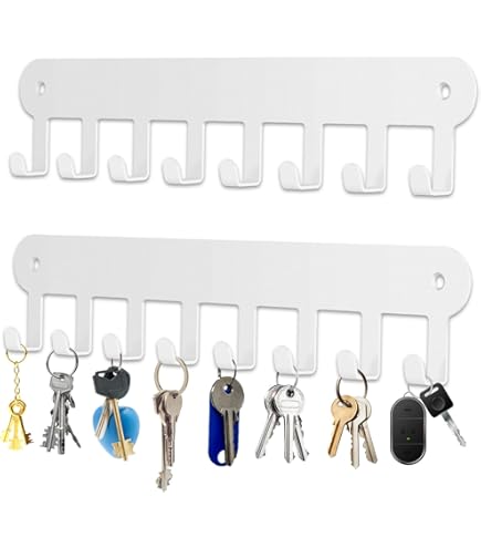 Portachiavi Da Parete EUDUQ - 2 Pezzi Con 6 Ganci, Autoadesivo, Per Chiavi E Oggetti (Nero/Bianco) - Foto 3