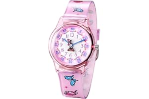JewelryWe Zegarek dziecięcy dziewczęcy zegarek silikonowy: uroczy motyl kwiaty analogowy zegarek kwarcowy na rękę dla dzieci chłopców dziewczynek zegarek do nauki sportowy zegarek sportowy z różową