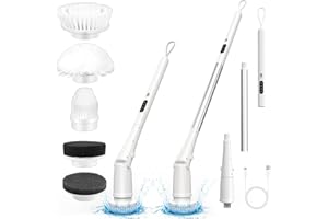 KUCKEE Electric Spin Scrubber, Shower Scrubber with Long Handle 5 Rechangeable Cleaning Brushes, Electric Scrubber for Cleaning, Power Two Speeds Scrubber Bathroom Window Kitchen Cleaning